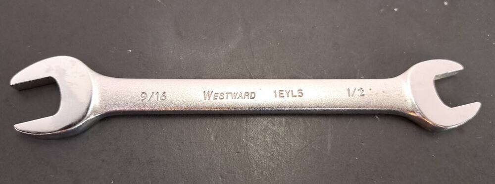 Westward 7" Open End Wrench 1/2" x 9/16" Alloy Steel Satin Finish Tool USA 1EYL5